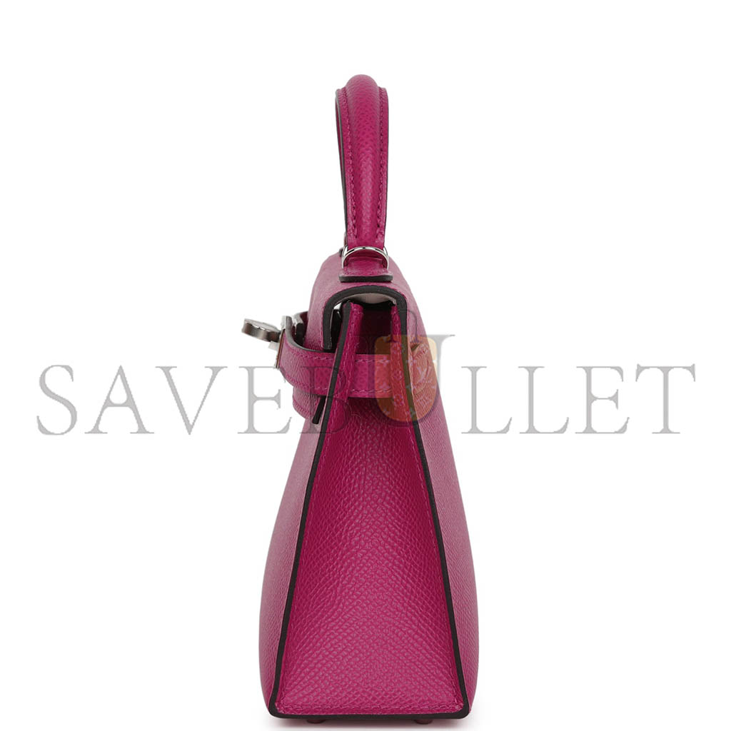 HERMÈS MINI KELLY II SELLIER ROSE POURPRE VERSO EPSOM PALLADIUM HARDWARE (19*12*5.5cm) 